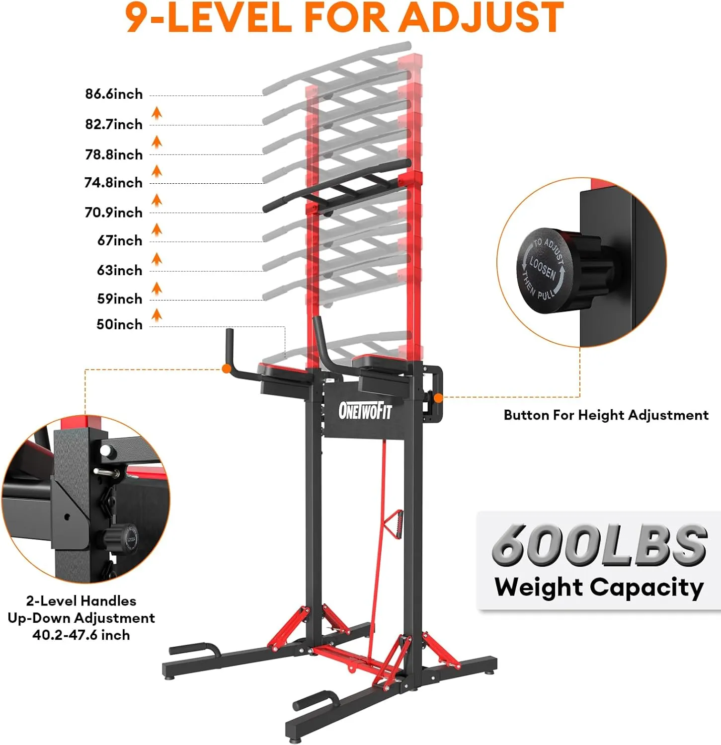 ONETWOFIT Foldable Power Tower Pull Up Bar Station Assistive Trainer Multi-Function Adjustable Dip Station for Home Gym Workout, Heavy Duty Strength Training Fitness Equipment Pull Up Stand