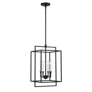 Open Box Noa 4 Light Pendant, Matte Black with White