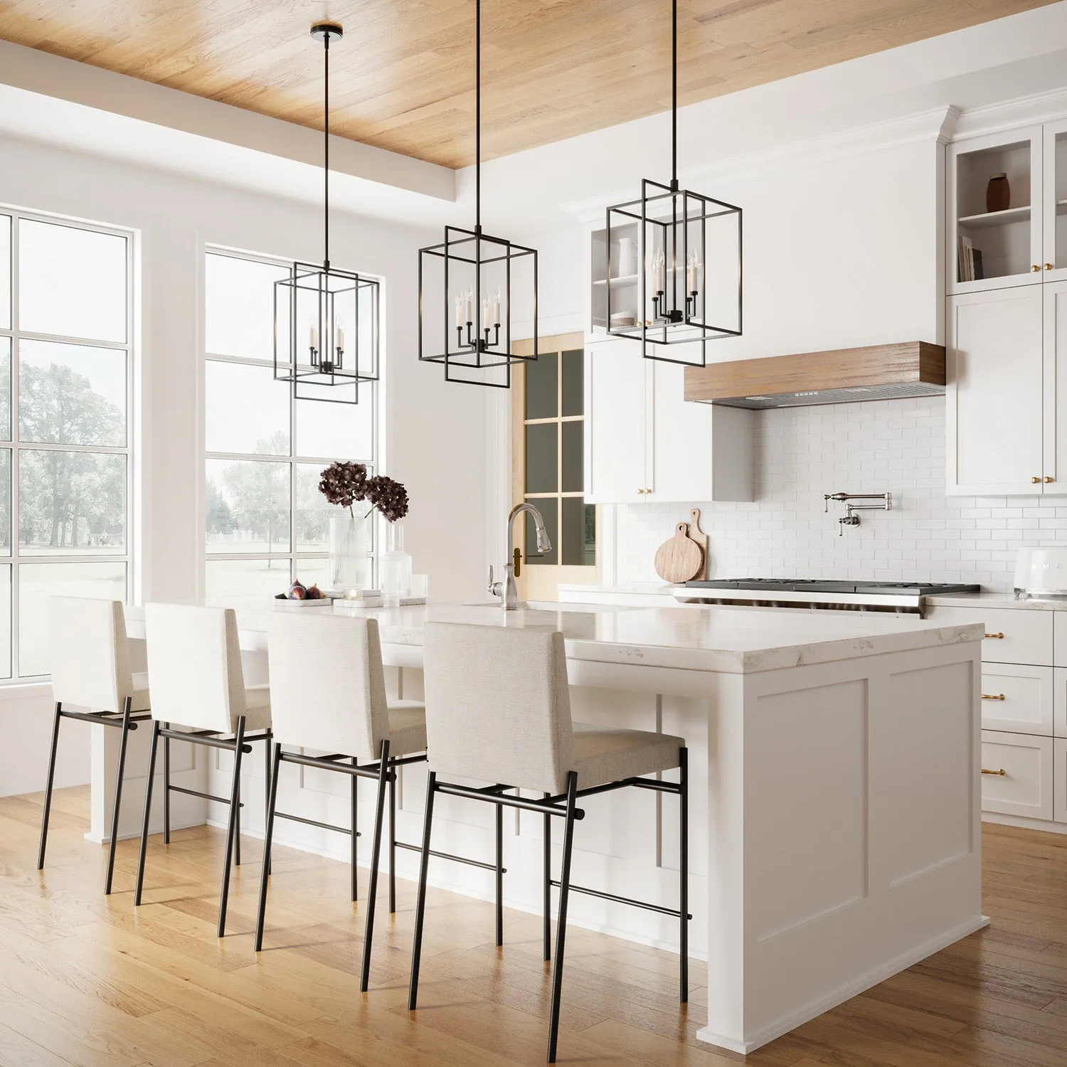 Open Box Noa 4 Light Pendant, Matte Black with White