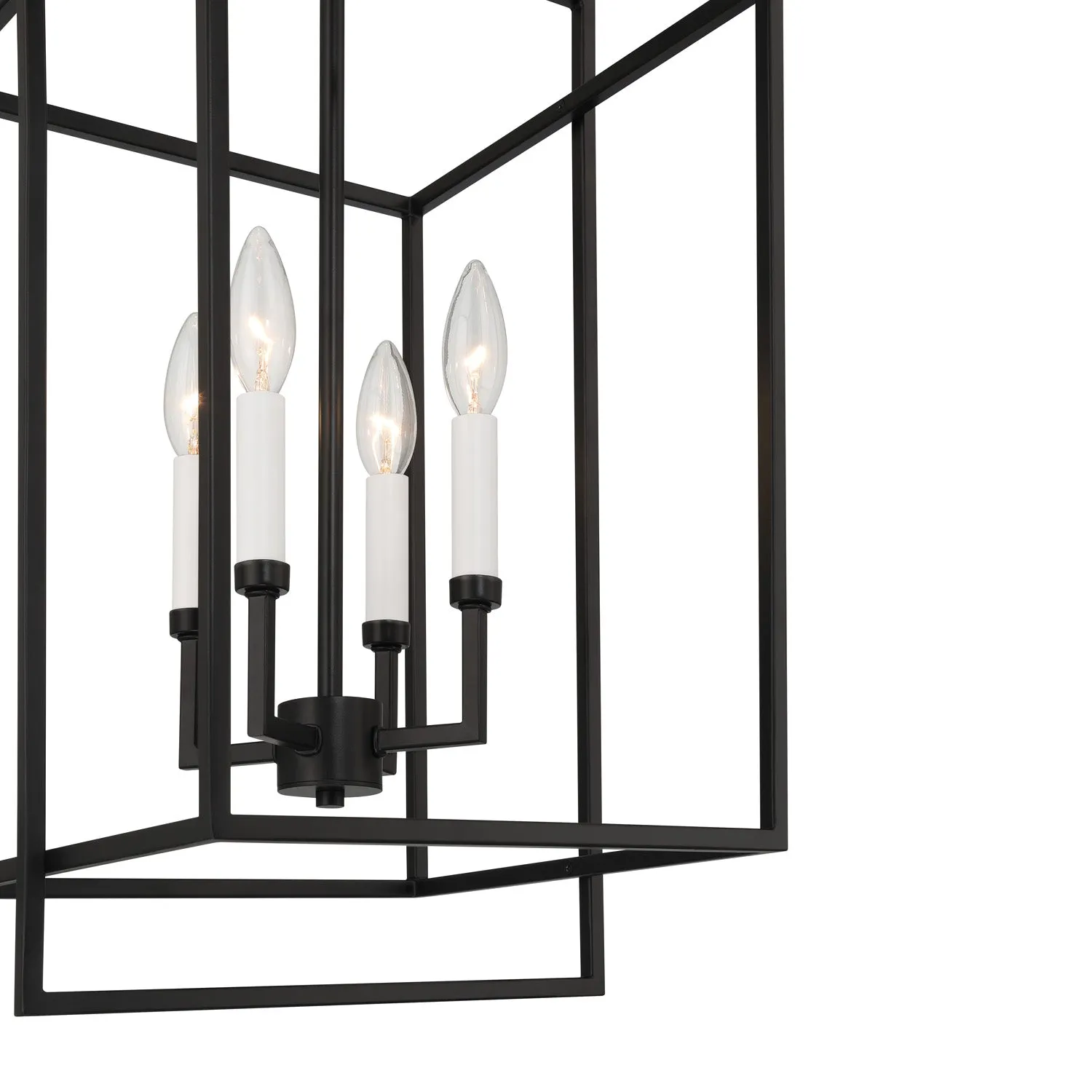 Open Box Noa 4 Light Pendant, Matte Black with White