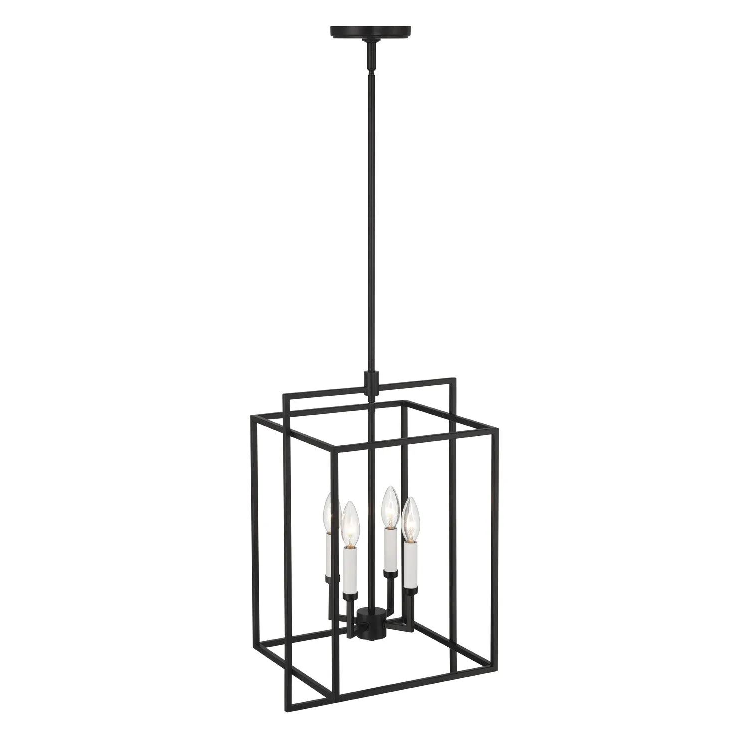 Open Box Noa 4 Light Pendant, Matte Black with White