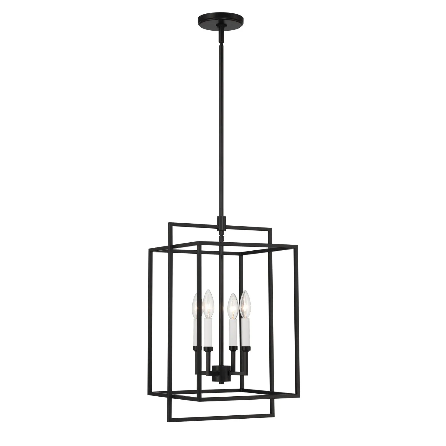 Open Box Noa 4 Light Pendant, Matte Black with White
