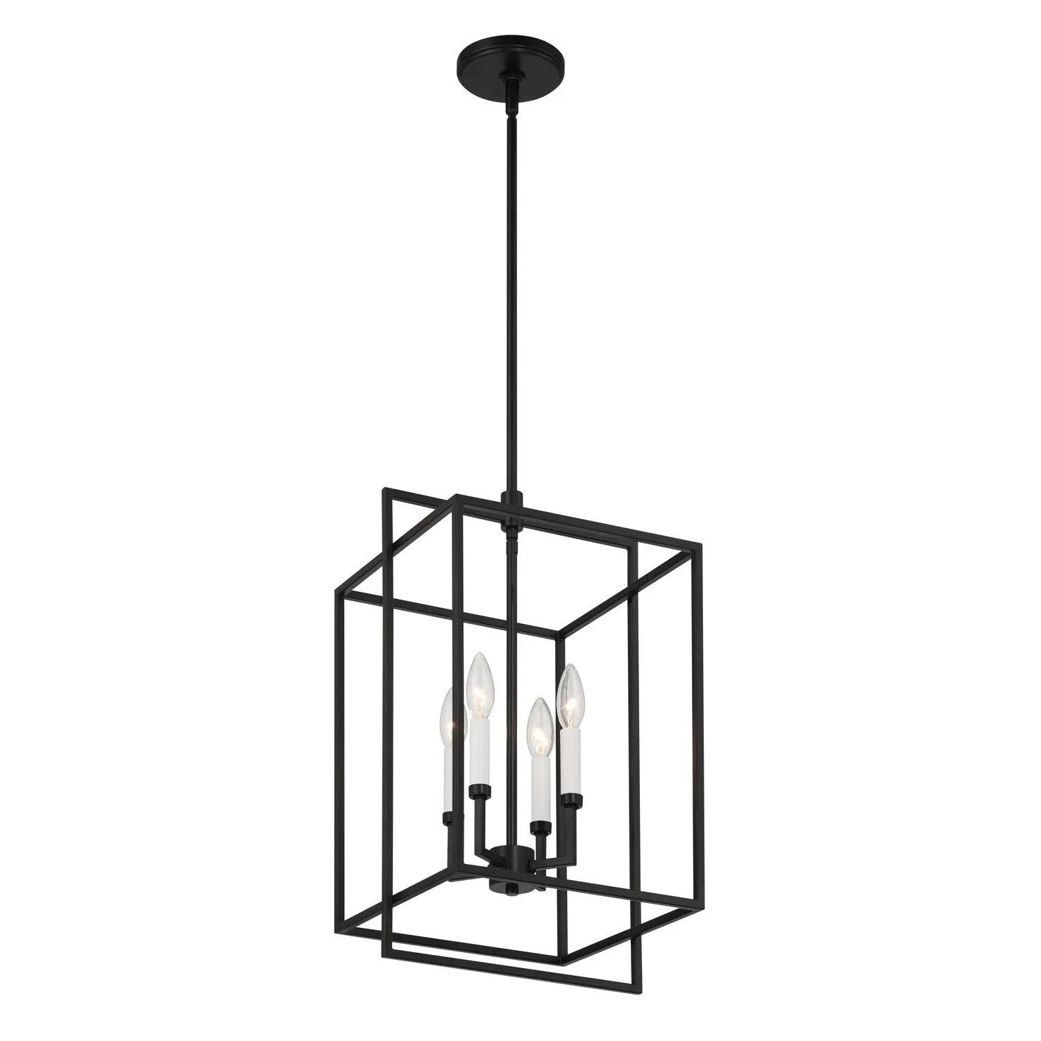 Open Box Noa 4 Light Pendant, Matte Black with White