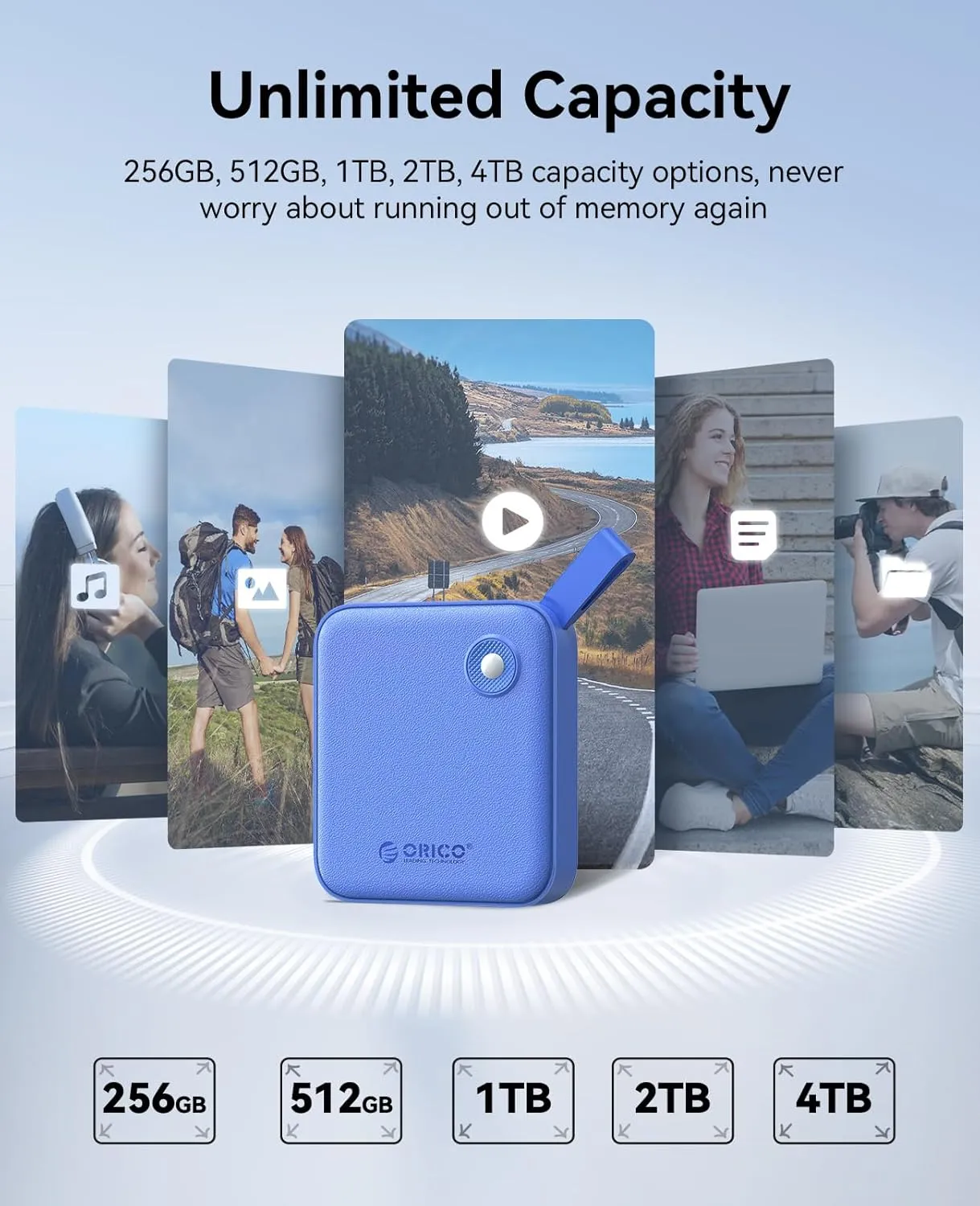 ORICO Portable SSD 4 TB with 2 in 1 USB C Cable, External Solid State Drives, Up to 460MB/s, Status Indicator, Reliable Storage for USB-C Smartphone, PC - B5PLUS(Blue)