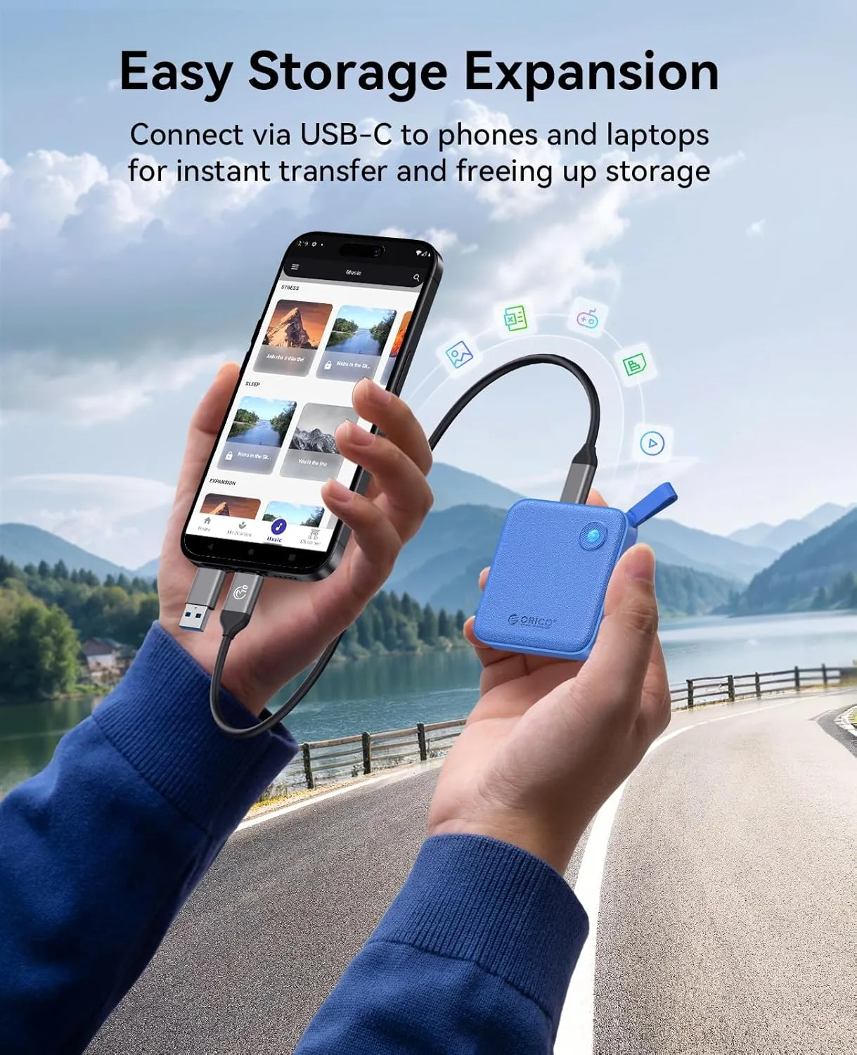 ORICO Portable SSD 4 TB with 2 in 1 USB C Cable, External Solid State Drives, Up to 460MB/s, Status Indicator, Reliable Storage for USB-C Smartphone, PC - B5PLUS(Blue)