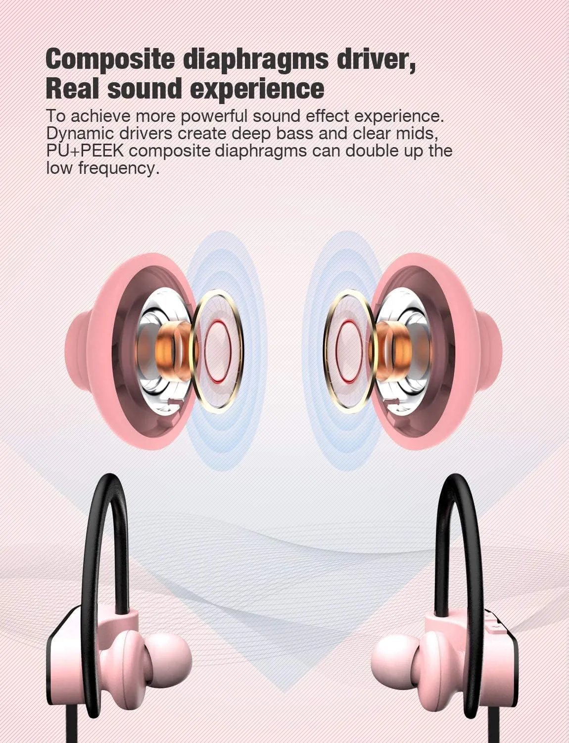 Otium Bluetooth Headphones, Wireless Headphones IPX7 Waterproof Sports Earbuds 15H Playtime with Mic HD Stereo Sound Sweatproof in-Ear Earphoones Noise Cancelling Headsets Gym Running Workout Pink