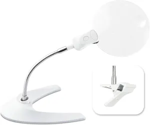 OttLite 5-Inch LED Magnifier with Clip and Stand - 2X Magnification, Rimless Lens, Batteries Included, Great for Crafting, Cross Stitch, and Reading