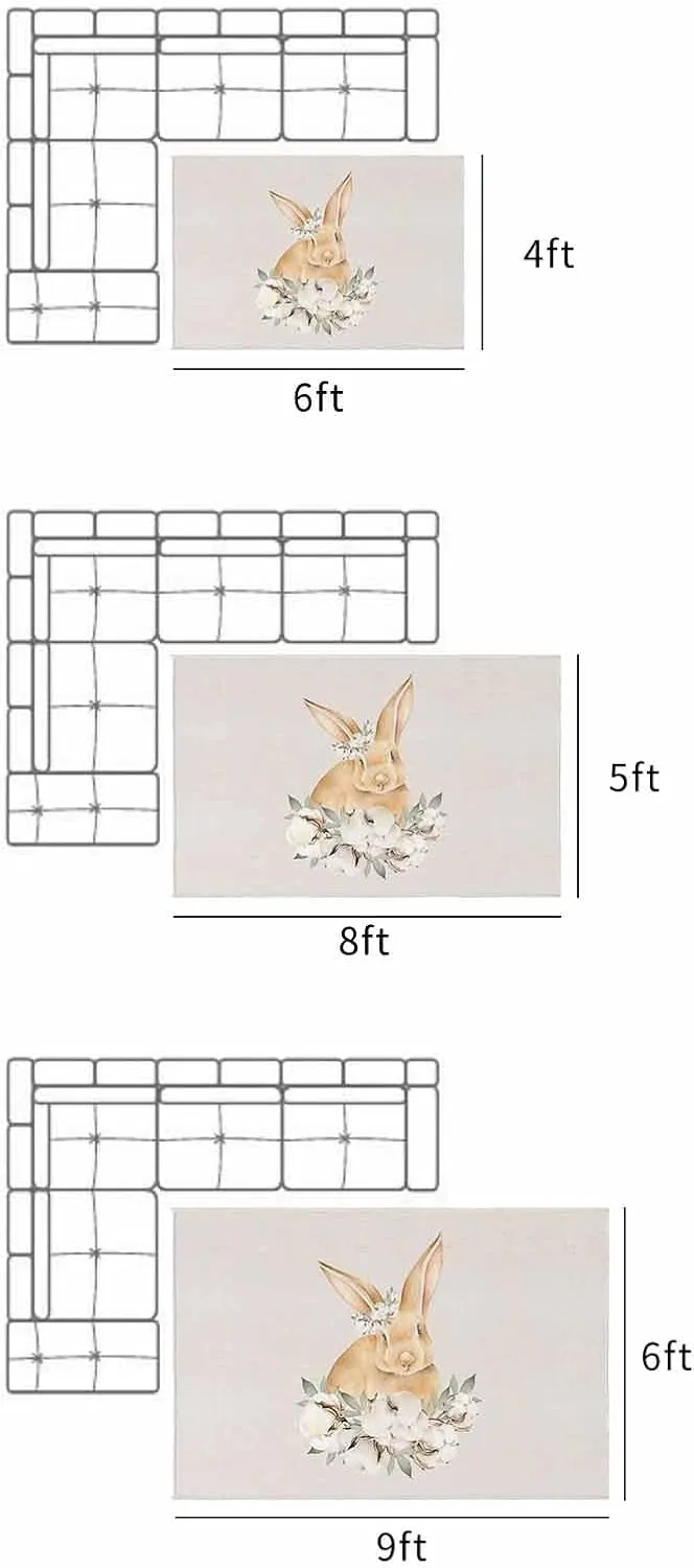 Outdoor Area Rugs for Patio 6x9FT, Easter Rabbit Bunny Cotton Retro Background Entryway Rug Carpet Doormat, Large Floor Mat for Porch, Backyard, Apartment Balcony, Deck, Beach