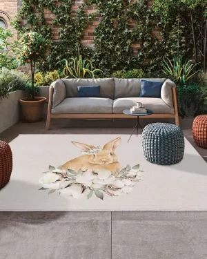 Outdoor Area Rugs for Patio 6x9FT, Easter Rabbit Bunny Cotton Retro Background Entryway Rug Carpet Doormat, Large Floor Mat for Porch, Backyard, Apartment Balcony, Deck, Beach