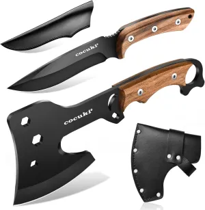 Outdoor Hatchet Set with Leather Sheath, Full Tang Craftmanship, Ergonomic Design, Suitable for Outdoor Climbing, Travel, Camping, Survial
