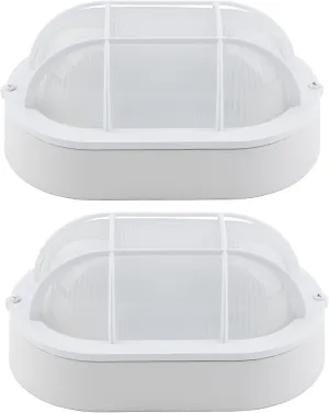 Outdoor LED Bulkhead Light Worked as Outdoor Flush Mount Ceiling Light, Wall Lantern, 6W 520Lumens 5000K Daylight, Dimmable, Aluminum Housing, White, 2 Pack