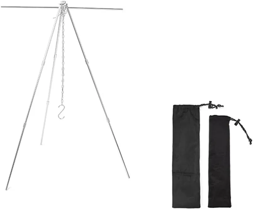Outdoor Portable Aluminum Alloy Hung Tripod Camping Picnic Pot Hung Rack Set Extendable Pot Holder Stand Kit