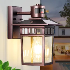 Outdoor Wall-Mounted Motion Sensor Light with Dusk to Dawn Function, Waterproof Anti-Rust Aluminum Exterior Bronze Porch Lighting Fixture for Front Door, Garage, and Entrance Wall