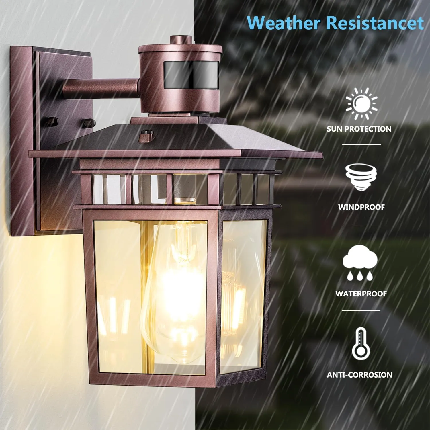 Outdoor Wall-Mounted Motion Sensor Light with Dusk to Dawn Function, Waterproof Anti-Rust Aluminum Exterior Bronze Porch Lighting Fixture for Front Door, Garage, and Entrance Wall