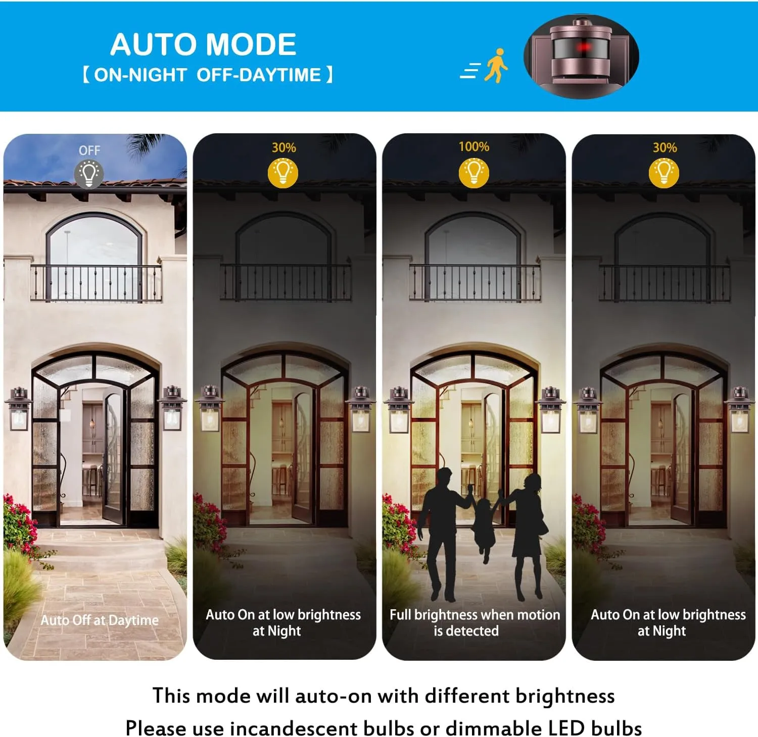 Outdoor Wall-Mounted Motion Sensor Light with Dusk to Dawn Function, Waterproof Anti-Rust Aluminum Exterior Bronze Porch Lighting Fixture for Front Door, Garage, and Entrance Wall
