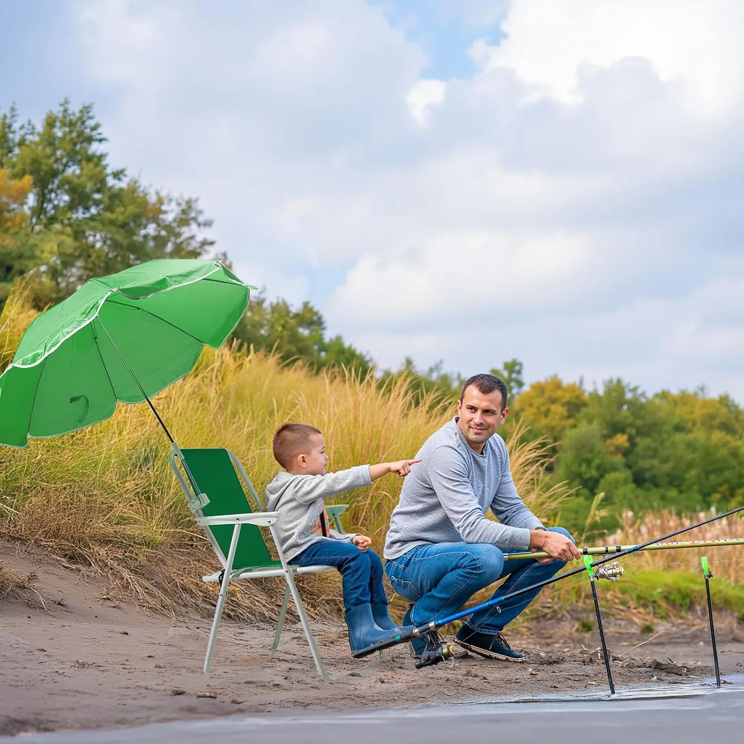 Outvita Beach Chair with Umbrella, Outdoor Folding Chair High Strength Cleanable Fabric Lightweight and Waterproof for Sand Camping Lawn Concert Travel Festival Blue,Heavy Duty Supports 220lbs
