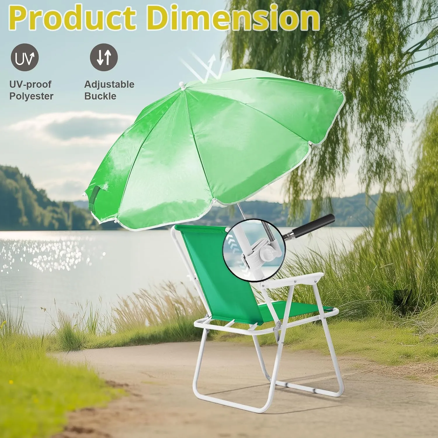 Outvita Beach Chair with Umbrella, Outdoor Folding Chair High Strength Cleanable Fabric Lightweight and Waterproof for Sand Camping Lawn Concert Travel Festival Blue,Heavy Duty Supports 220lbs