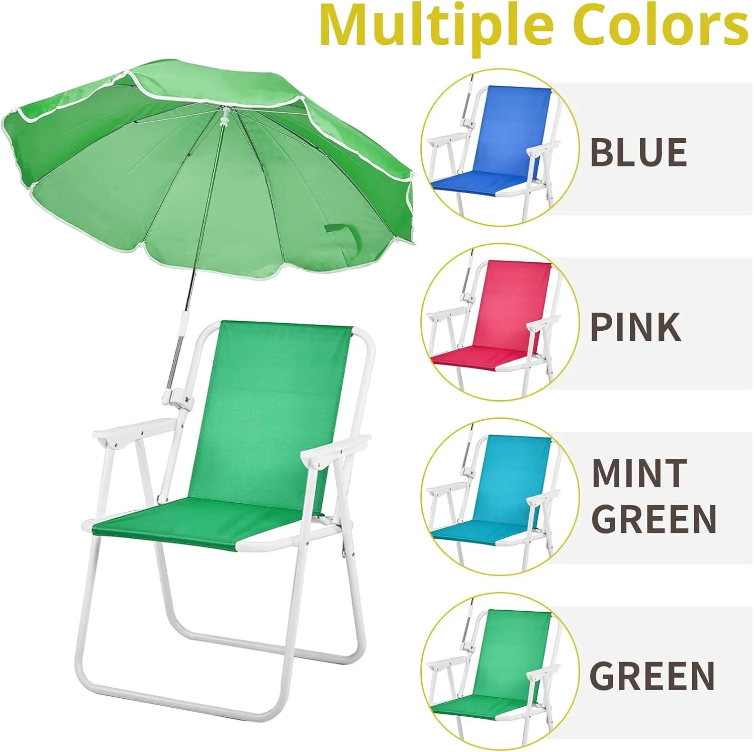 Outvita Beach Chair with Umbrella, Outdoor Folding Chair High Strength Cleanable Fabric Lightweight and Waterproof for Sand Camping Lawn Concert Travel Festival Blue,Heavy Duty Supports 220lbs