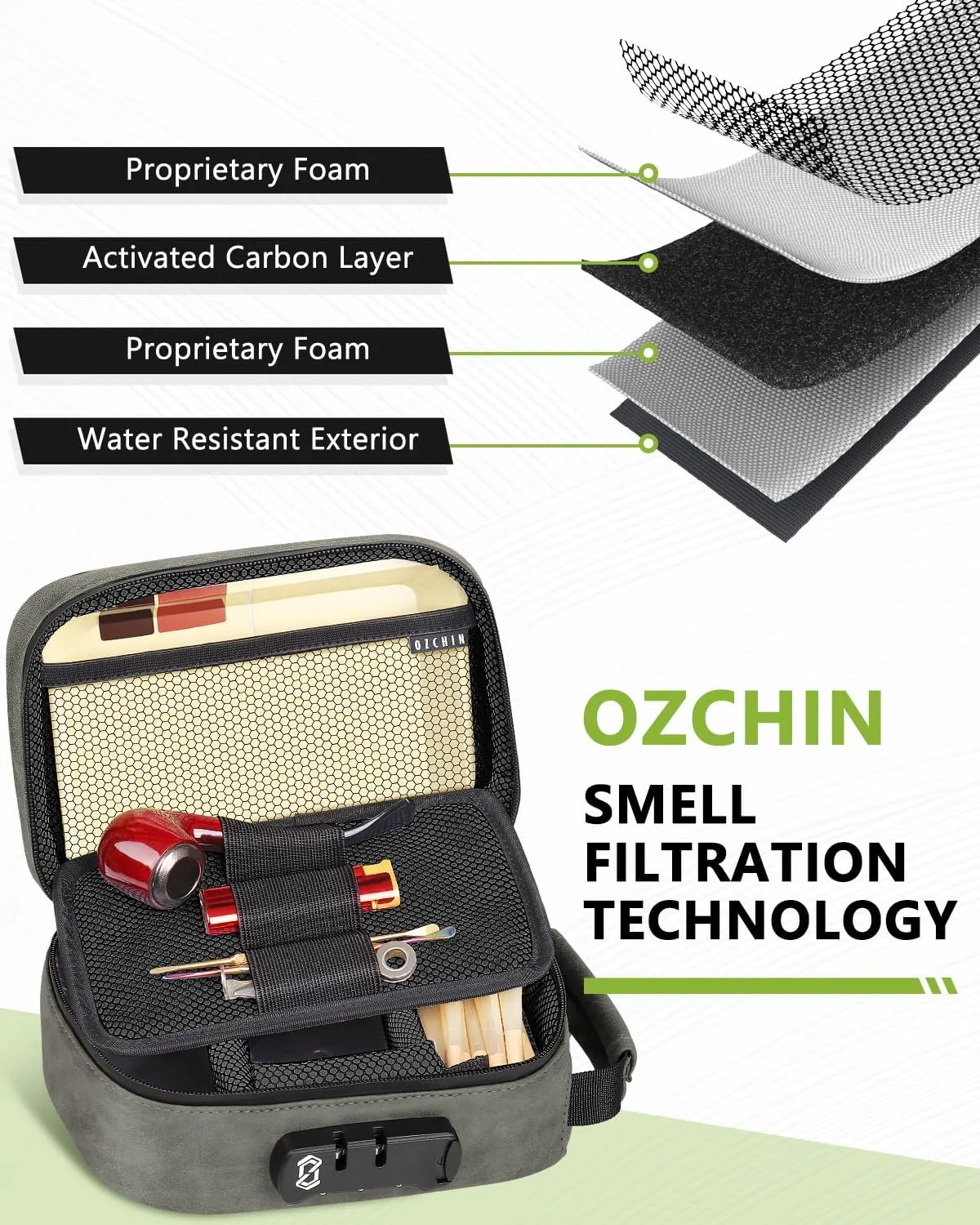 OZCHIN Smell Proof Bag with Combination Lock Tobacco Pipe Pouch Bag File Organizer Case Container Medicine Lock Box Odorless Storage Bag Great Gift for Friend