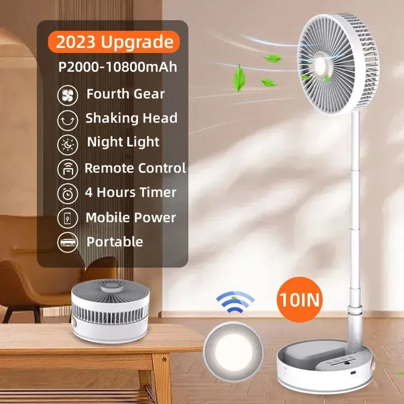 P2000 10800mAh Folding Portable Fan USB Remote Control Air Cooler Silent Rechargeable Wireless Floor Standing Fan for Camping