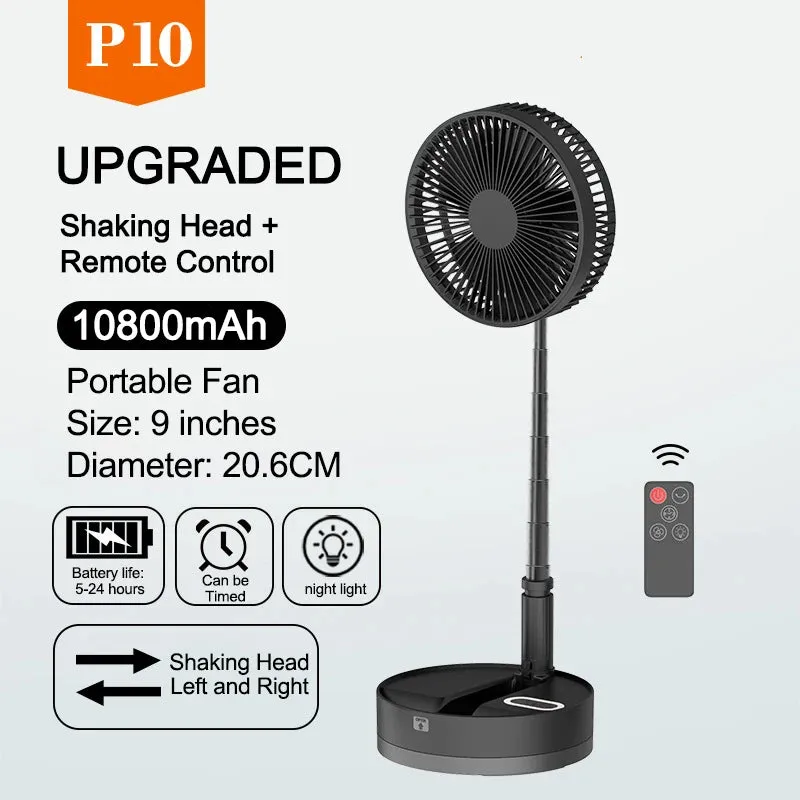 P30/P10 10800mAh USB Folding Portable Fan 10/9 Inch Cooling Wireless Air Conditioner Table Floor Telescopic Fan for Camping Fan