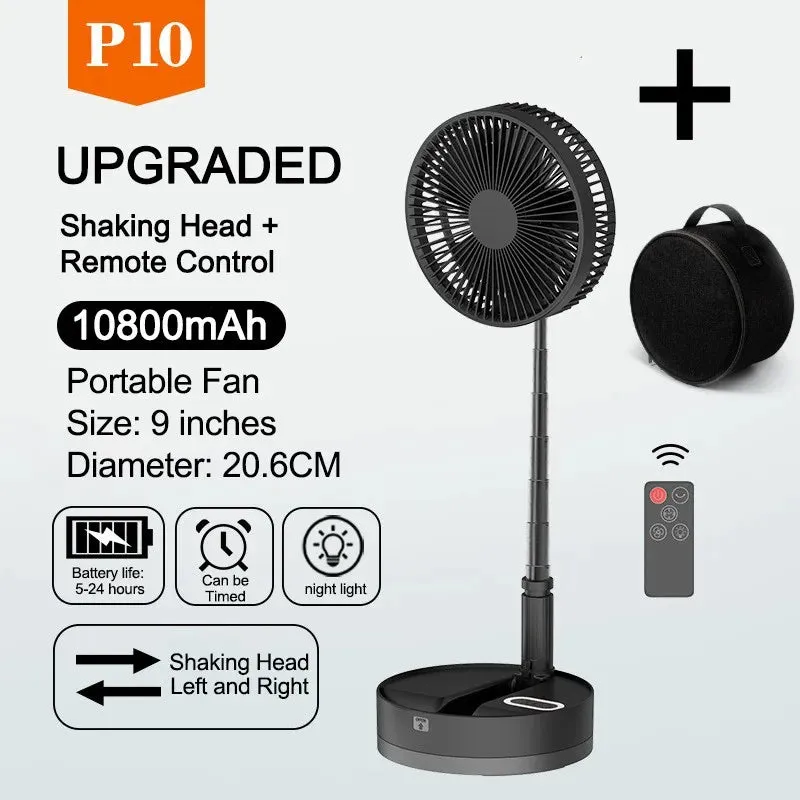 P30/P10 10800mAh USB Folding Portable Fan 10/9 Inch Cooling Wireless Air Conditioner Table Floor Telescopic Fan for Camping Fan