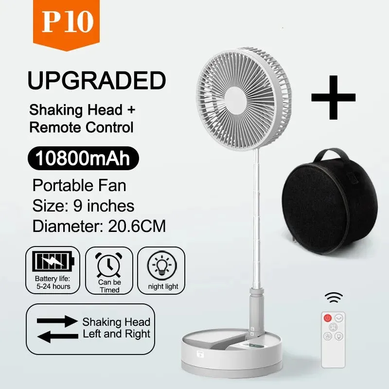 P30/P10 10800mAh USB Folding Portable Fan 10/9 Inch Cooling Wireless Air Conditioner Table Floor Telescopic Fan for Camping Fan