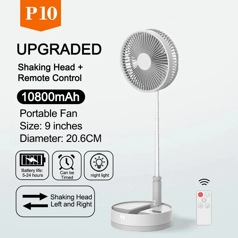 P30/P10 10800mAh USB Folding Portable Fan 10/9 Inch Cooling Wireless Air Conditioner Table Floor Telescopic Fan for Camping Fan