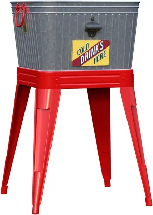 Panacea 86796 1 Count Rustic Washtub Beverage Stand with Bottle Opener, 18” D x 17.5” W x 32.5” H, Red