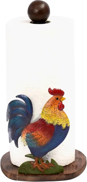 Paper Towel Holder Stand, Paper Towel Holder Countertop Wood with Rooster Decorations for Kitchen Farmhouse Villa Apartment Rooster Decor (Rooster)