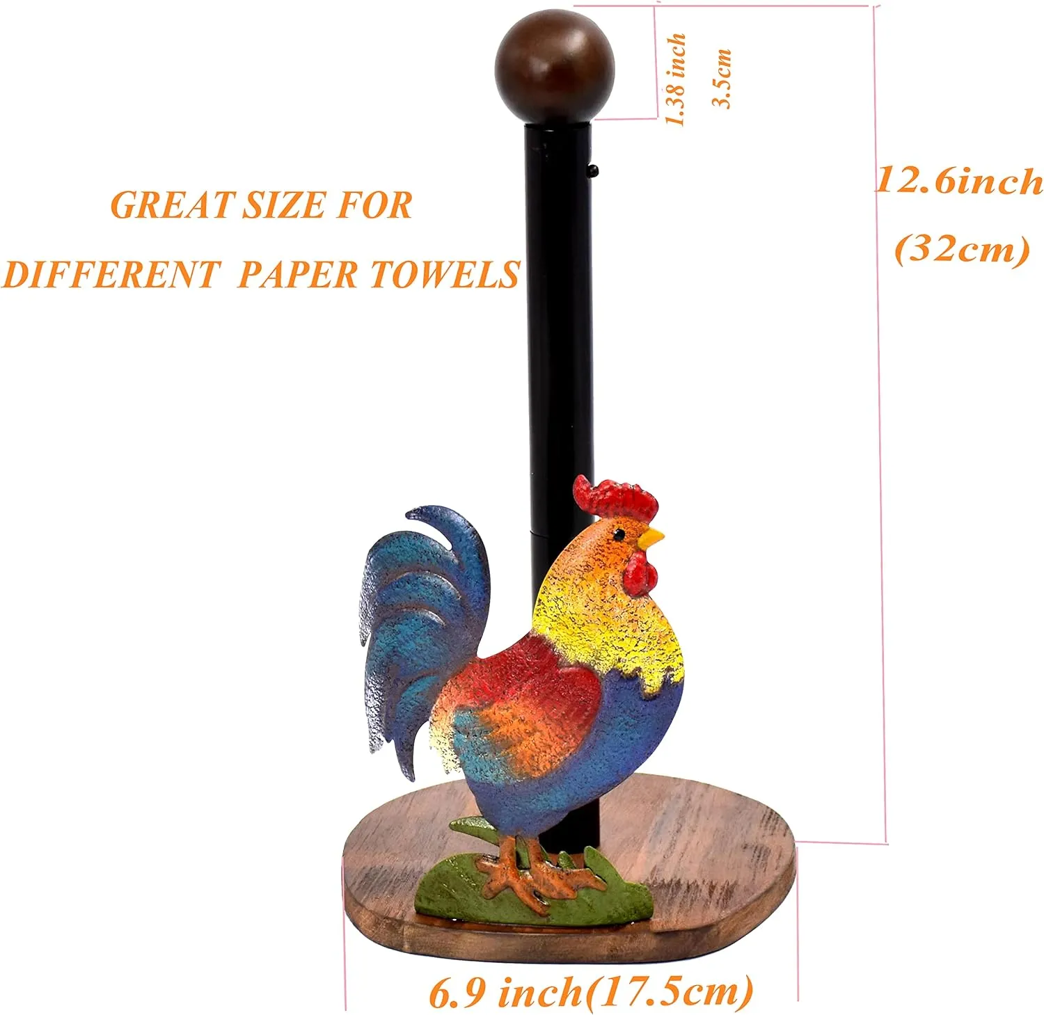 Paper Towel Holder Stand, Paper Towel Holder Countertop Wood with Rooster Decorations for Kitchen Farmhouse Villa Apartment Rooster Decor (Rooster)