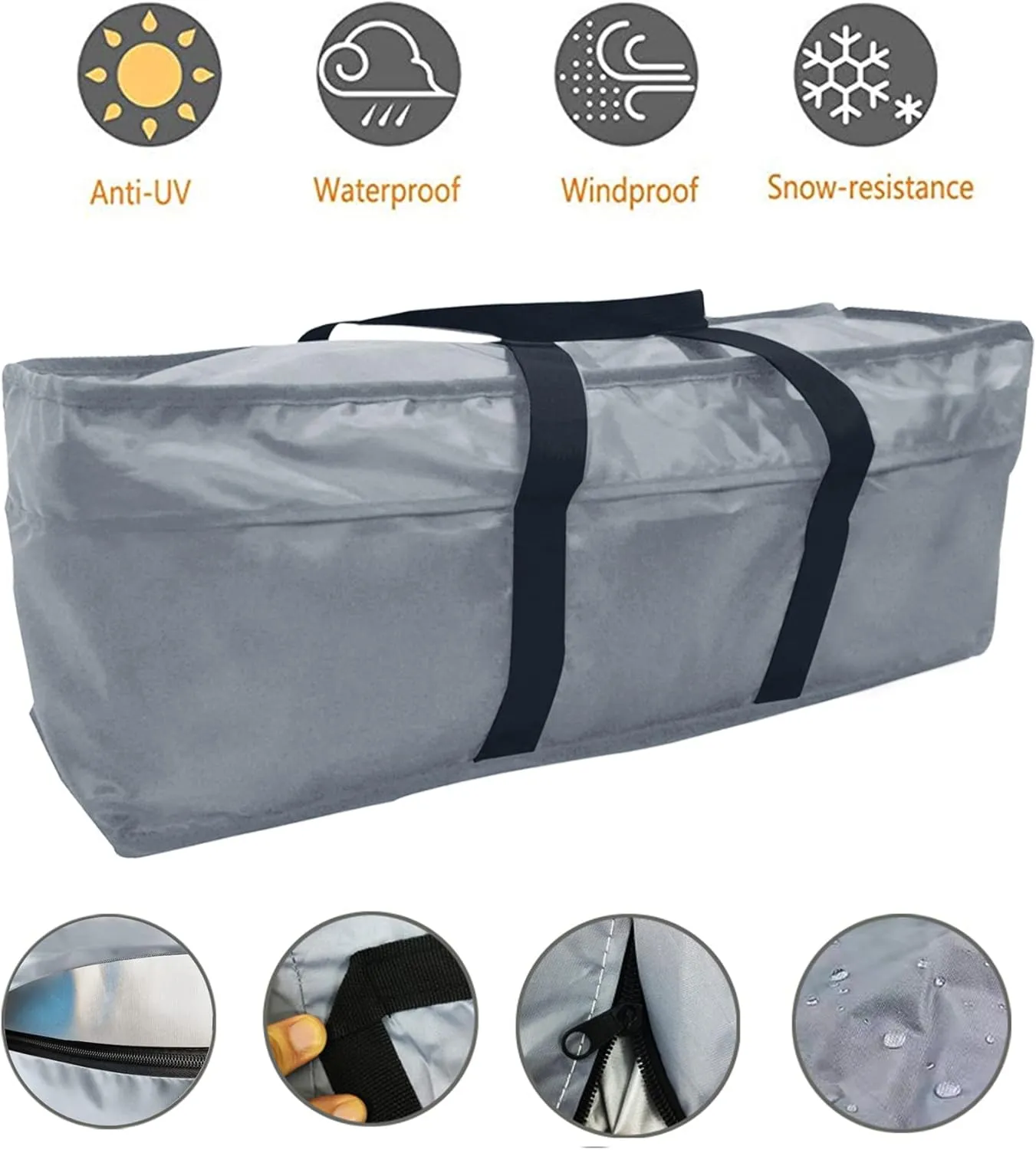 Patio Cushion Storage Bag with Zipper and Handle for Outdoor Furniture Cushion 50 x 15 x 25 Inch Gray Waterproof