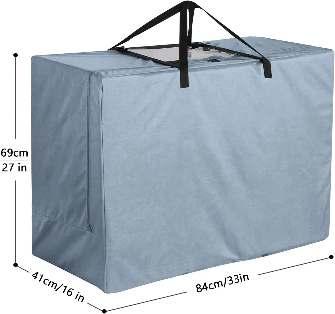 Patio Furniture Seat Cushions Storage Bag with View Window, Dustproof Outdoor Cover and Cushion Storage, Lightweight, Grey, 33 x 27 x 16 in, Easy to Carry