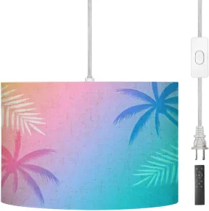 Pendant Light Empty Palm Shadow Blue Color Texture Cement Wall Used for Hanging Light Fixture with Fabric Shade Dimmable Ceiling Lamp for Kitchen Island Living Room Corridor Bar Bedroom