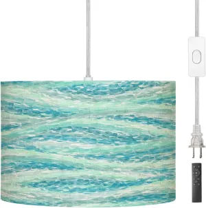 Pendant Light Watercolor blue brush stroke Abstract curve river sea ocean water wave Hanging Light Fixture with Fabric Shade Dimmable Ceiling Lamp for Kitchen Island Living Room Corridor Bar Bedroom