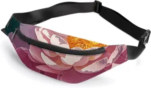 Peony Flowers Blossom Print Belt Bag with Adjustable Strap, Lightweight Travel Crossbody Bags, Hands-Free Mini Fanny Packs in Running Gym