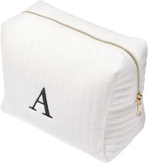 Personalization Universe Initial Embroidered Large Velvet Makeup Bag - Ivory