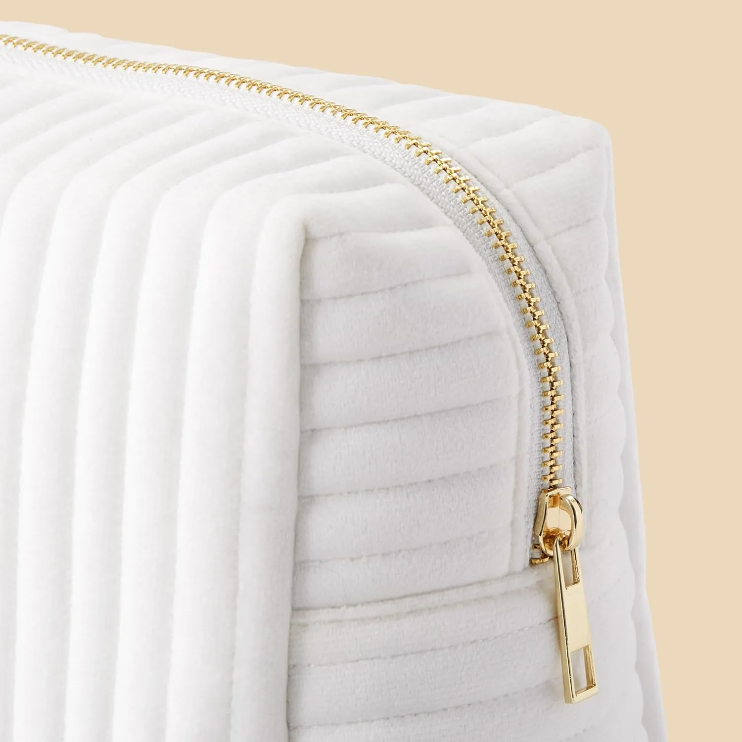 Personalization Universe Initial Embroidered Large Velvet Makeup Bag - Ivory