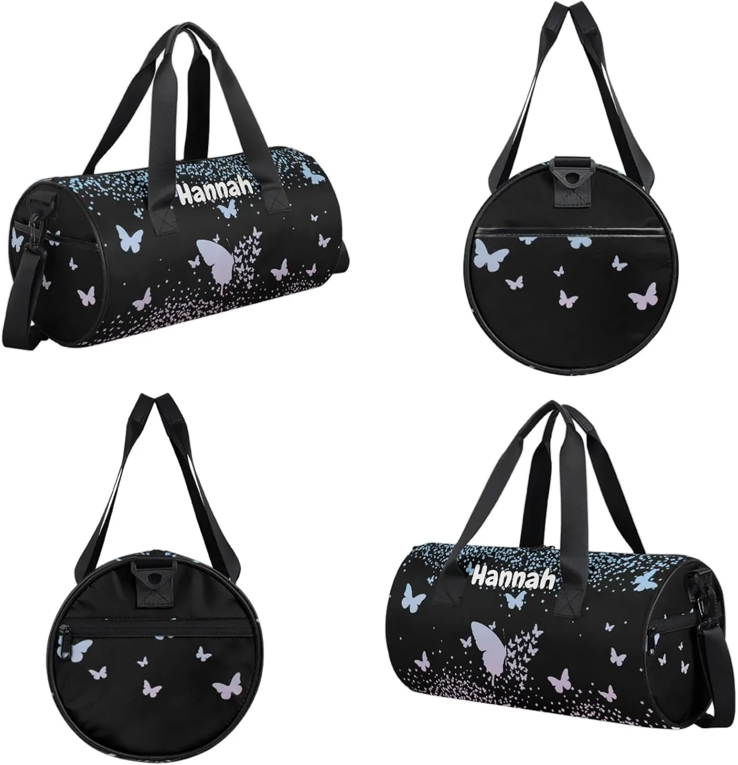 Personalized Duffel Bag with Name Butterfly Custom Travel Sports Bag for Women Men Round Waterproof Dance Ballet Bag Lightweight 17.6in, Sky Blue Pink