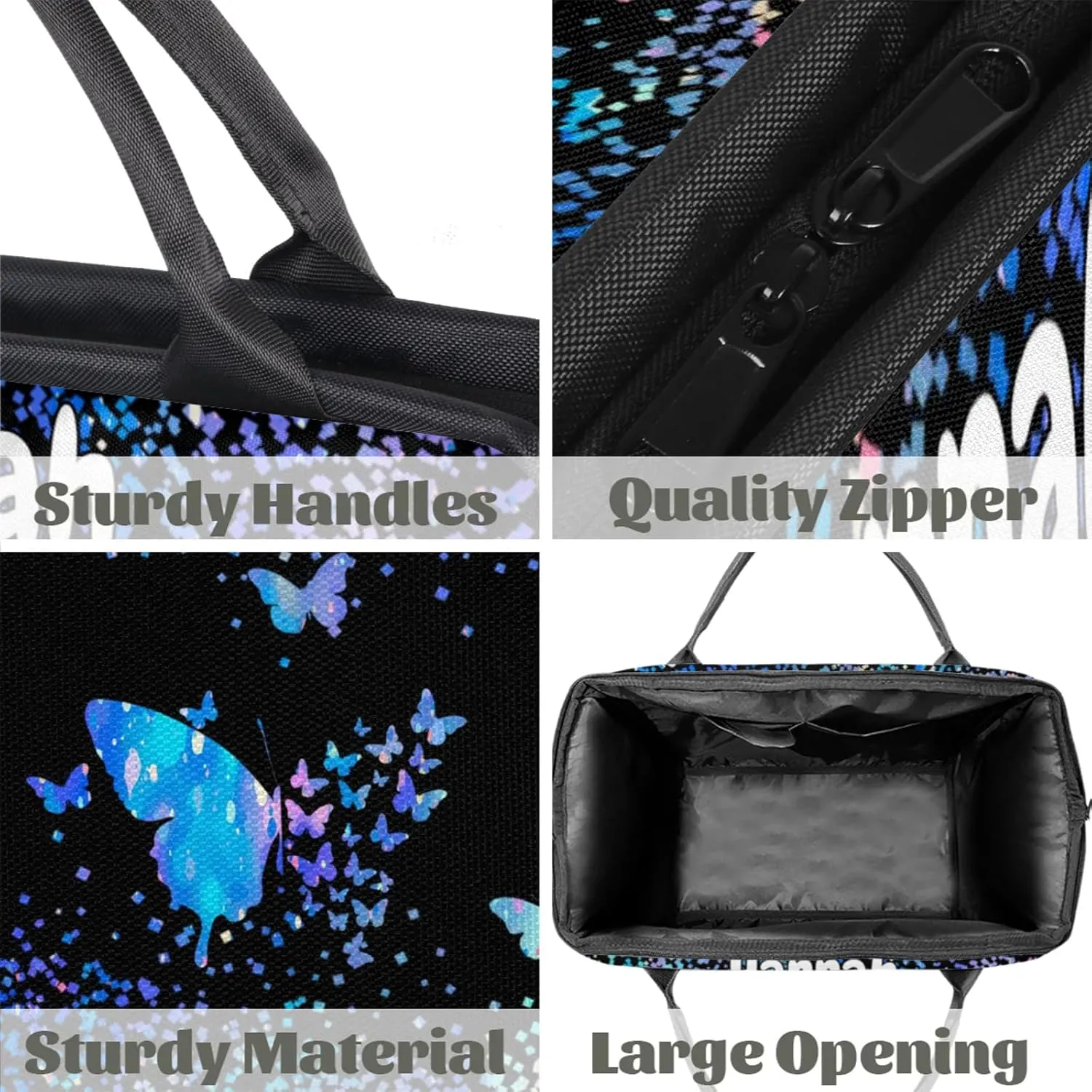 Personalized Duffel Bag with Name Butterfly Custom Travel Sports Bag for Women Men Waterproof Dance Ballet Bag Lightweight 15.2in, Blue