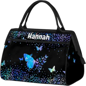 Personalized Duffel Bag with Name Butterfly Custom Travel Sports Bag for Women Men Waterproof Dance Ballet Bag Lightweight 15.2in, Blue