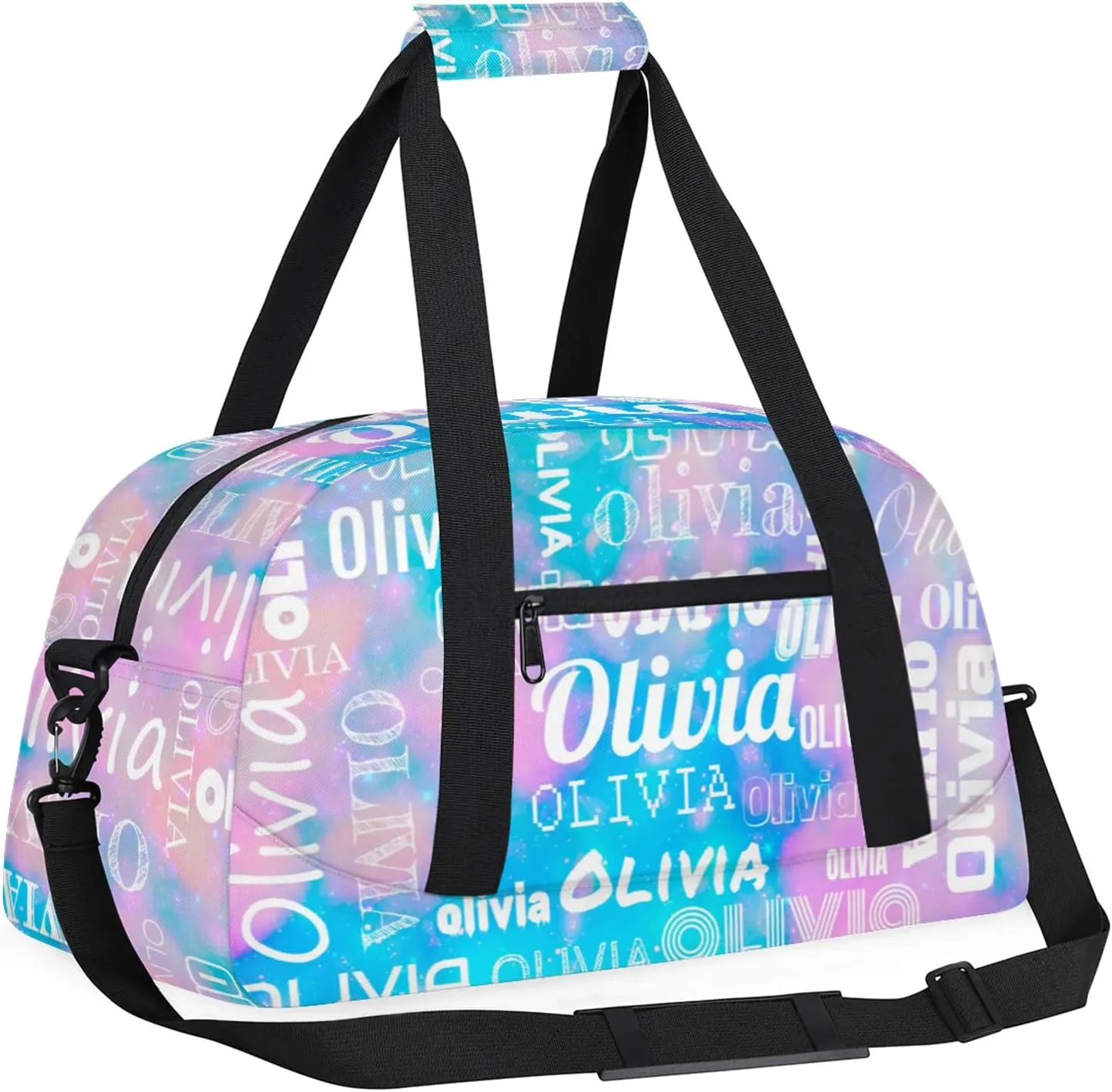 Personalized Duffel Bag with Name Custom Travel Sports Bag for Women Men Waterproof Dance Ballet Bag Lightweight 18.9in, Blue Pink Glitter