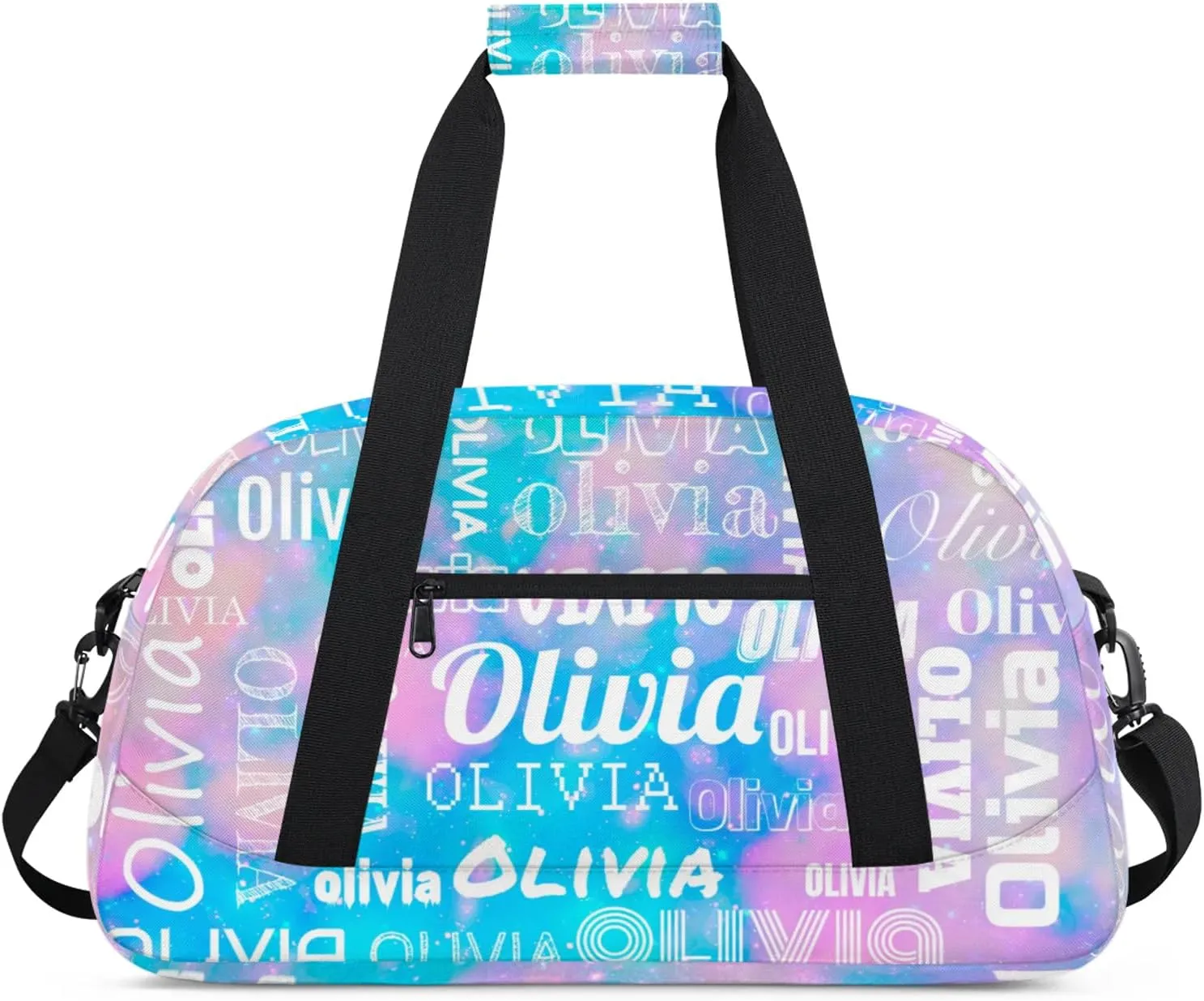 Personalized Duffel Bag with Name Custom Travel Sports Bag for Women Men Waterproof Dance Ballet Bag Lightweight 18.9in, Blue Pink Glitter