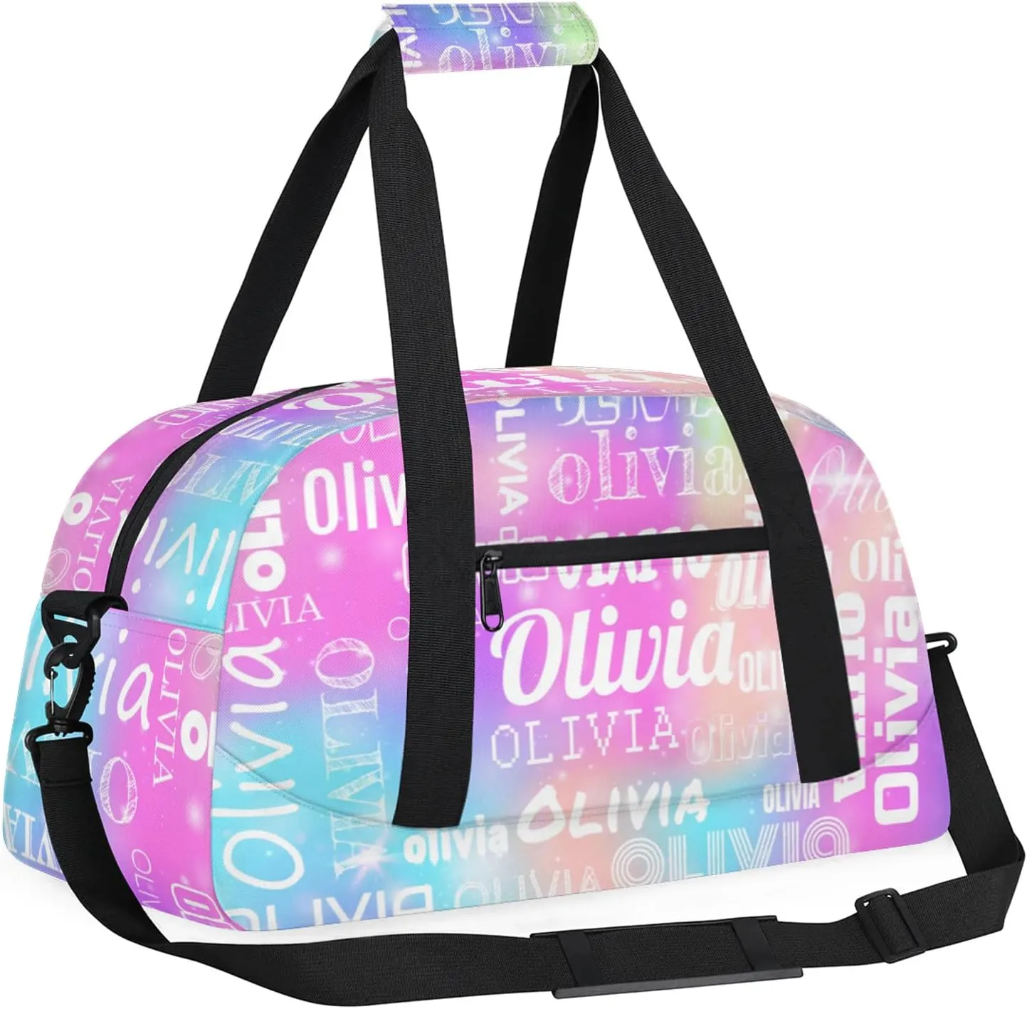Personalized Duffel Bag with Name Custom Travel Sports Bag for Women Men Waterproof Dance Ballet Bag Lightweight 18.9in, Rainbow Sparkly
