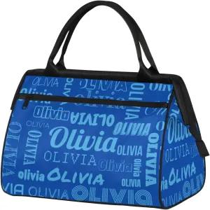 Personalized Gym Duffel Bag with Name Custom Travel Sports Bag for Women Men Waterproof Dance Ballet Bag Lightweight 15.2in, Blue