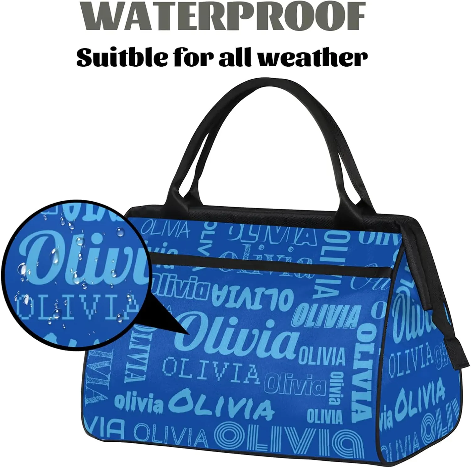 Personalized Gym Duffel Bag with Name Custom Travel Sports Bag for Women Men Waterproof Dance Ballet Bag Lightweight 15.2in, Blue