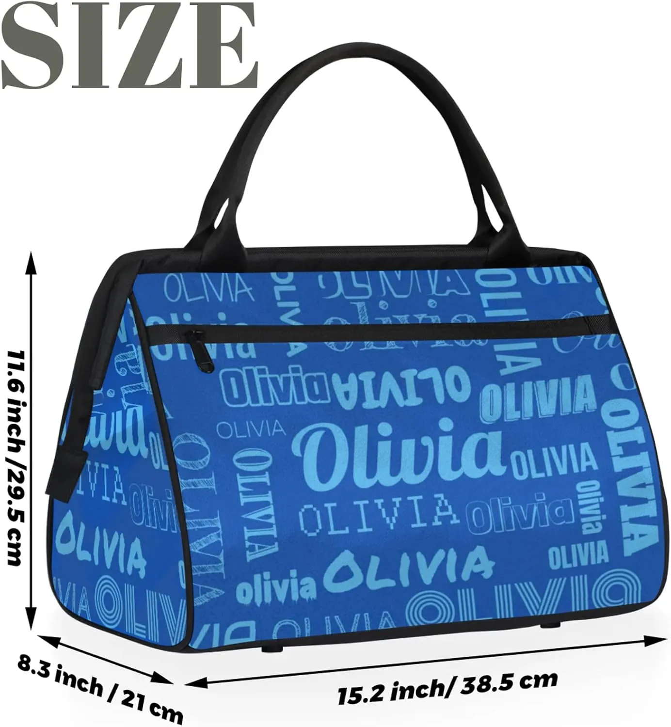 Personalized Gym Duffel Bag with Name Custom Travel Sports Bag for Women Men Waterproof Dance Ballet Bag Lightweight 15.2in, Blue