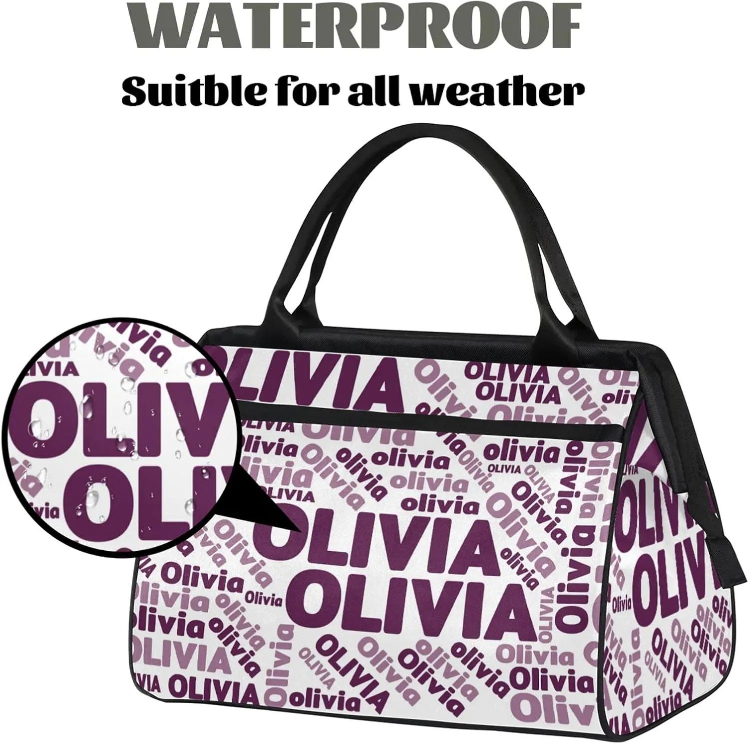 Personalized Gym Sport Duffel Bag with Name Custom Travel Overnight Bag Waterproof Customized Dance Bag Carry-On Tote 15.2in, Plum