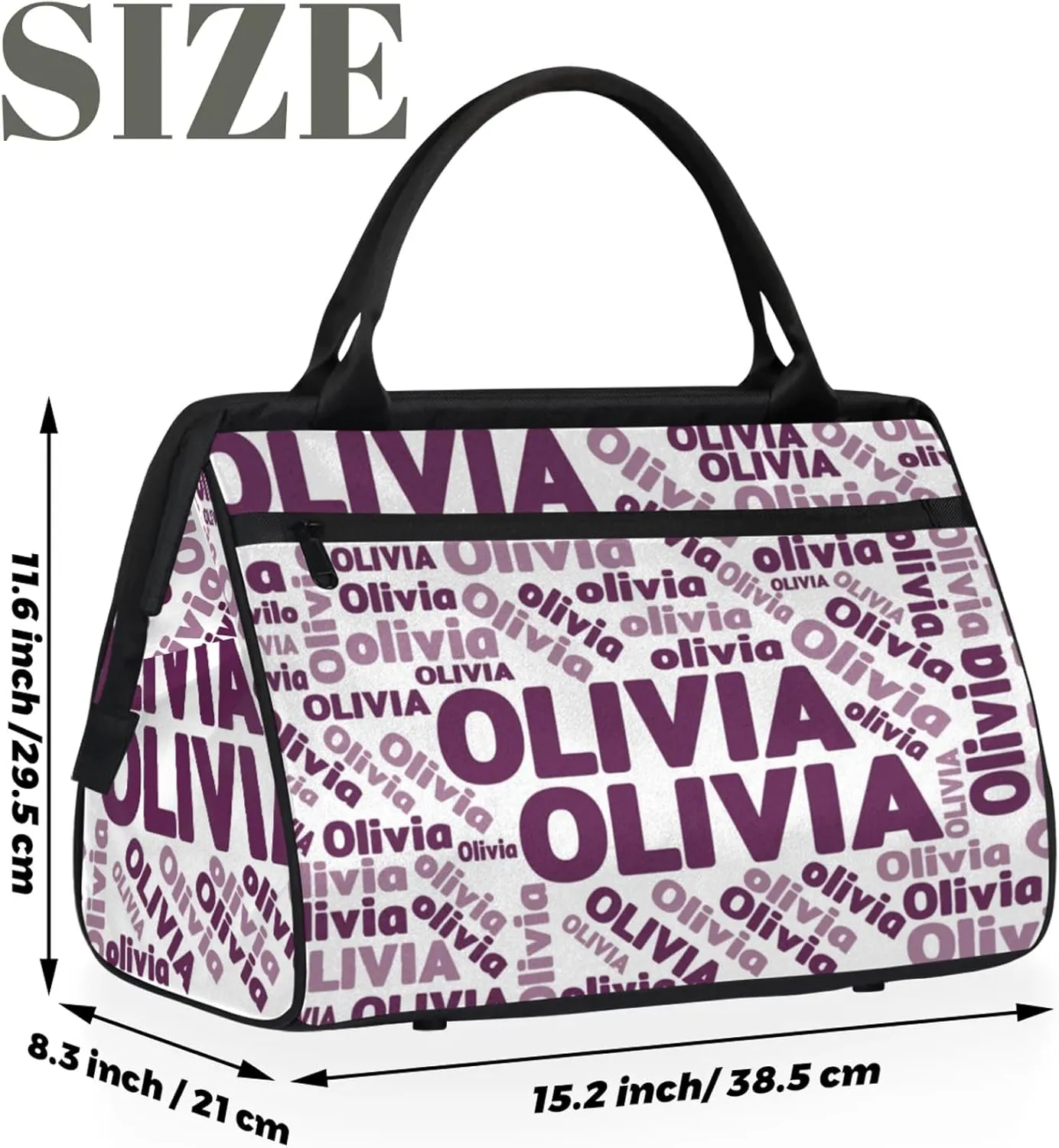Personalized Gym Sport Duffel Bag with Name Custom Travel Overnight Bag Waterproof Customized Dance Bag Carry-On Tote 15.2in, Plum