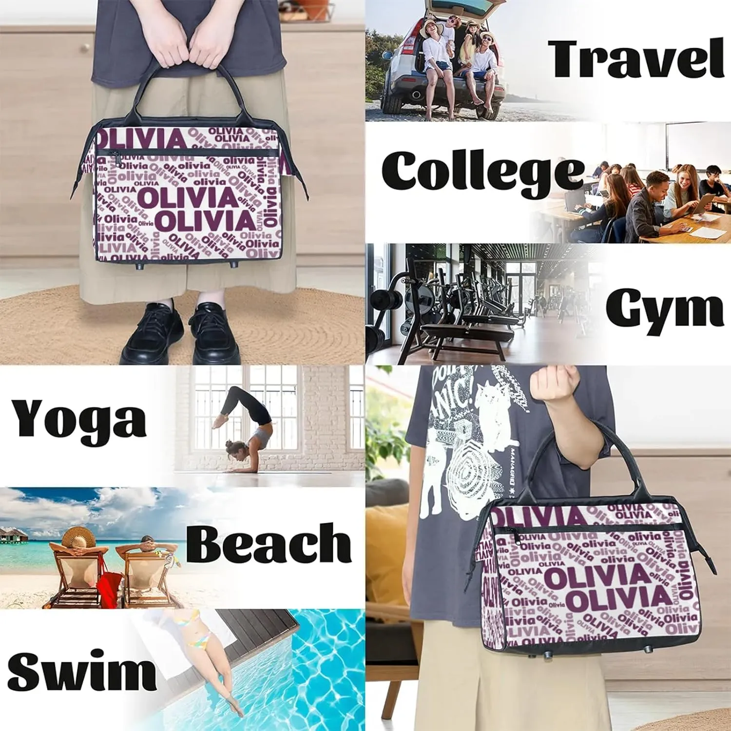 Personalized Gym Sport Duffel Bag with Name Custom Travel Overnight Bag Waterproof Customized Dance Bag Carry-On Tote 15.2in, Plum